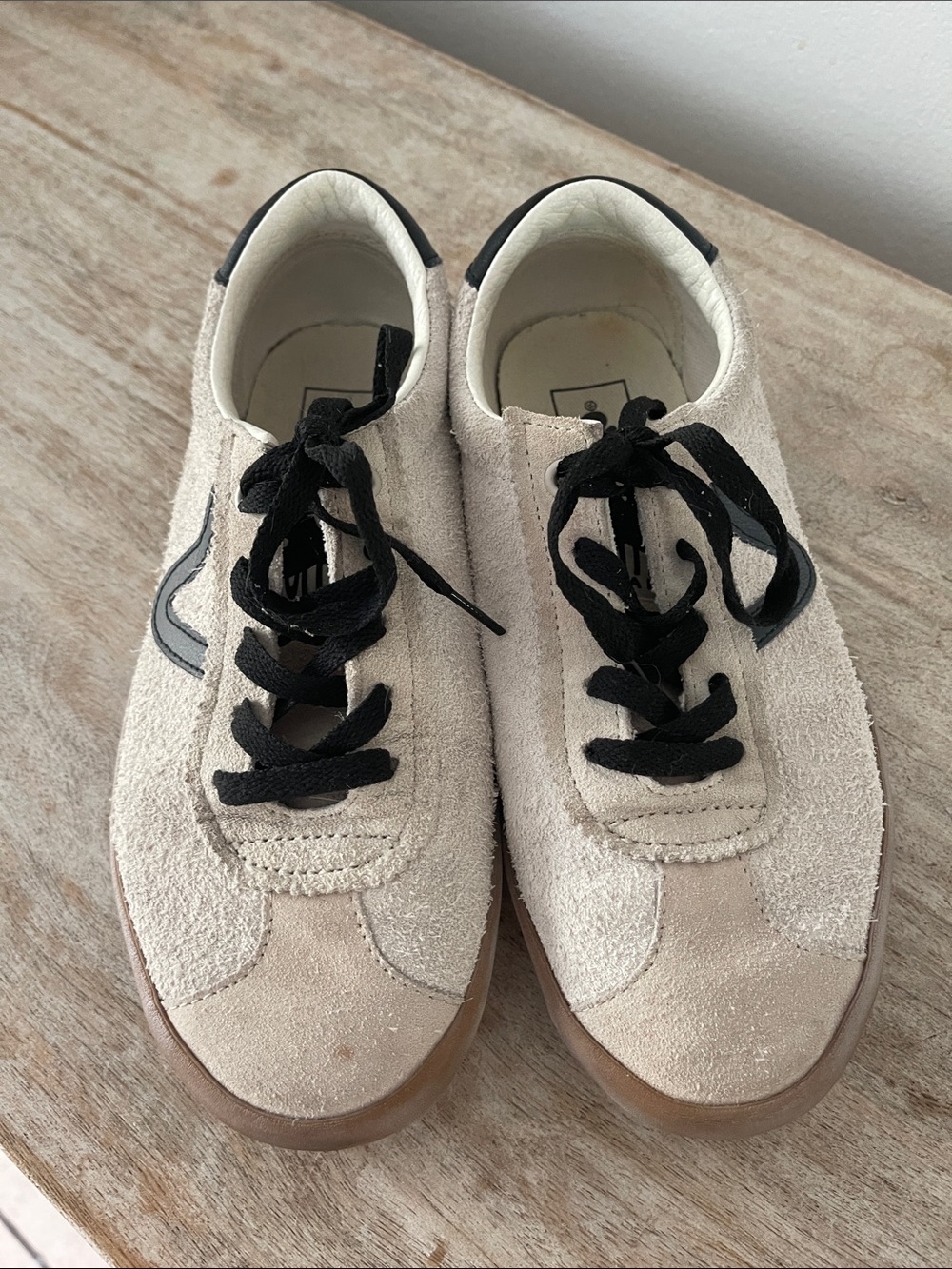 Vans Beige Suede Sneakers with Black Accents